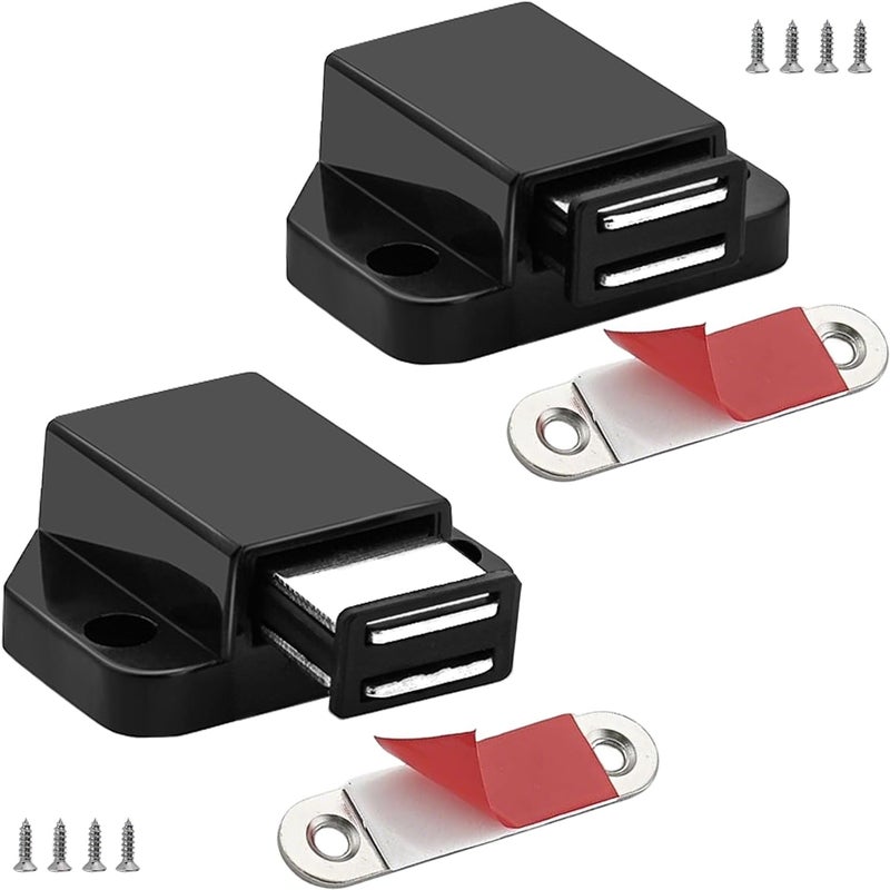 CBRIVE Store Small Magnetic Push to Open Cabinet Hardware 2 Pack Push to Open Door Latch Push Latches for Hidden Door Push Release Drawer Pull Touch Lock Tip On RV Closet Close Strong Pop Out, Black - Image 1